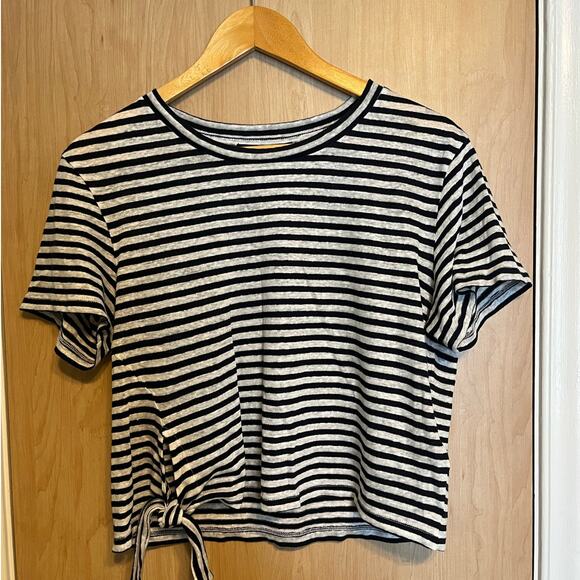 ALLSAINTS Tujen Striped Tee Linen Cotton Dark Blue / White Nautical Minimalist - Picture 2 of 5